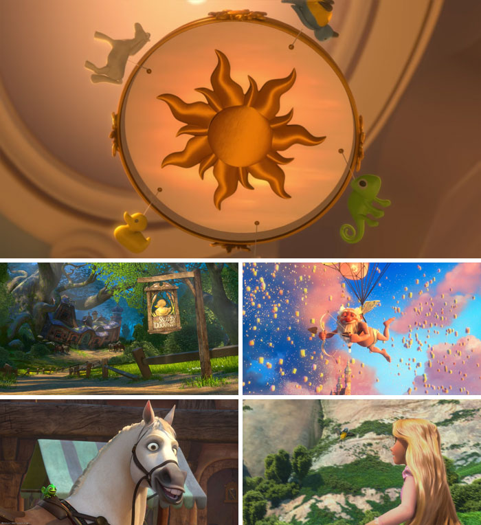 In Disney’s “Tangled”, Rapunzel’s Crib Mobile Shown In The Beginning Of The Movie Foreshadows Scenes And Characters We See Throughout The Rest Of The Film