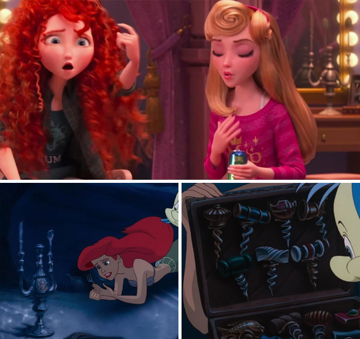 Among The Many References In The Princesses' Loungewear Scene In Ralph Breaks The Internet, Ariel's Cutlery Candlestick (And A Small Part Of Her Box Of Thingamabobs) Can Be Spotted On The Table Behind Aurora