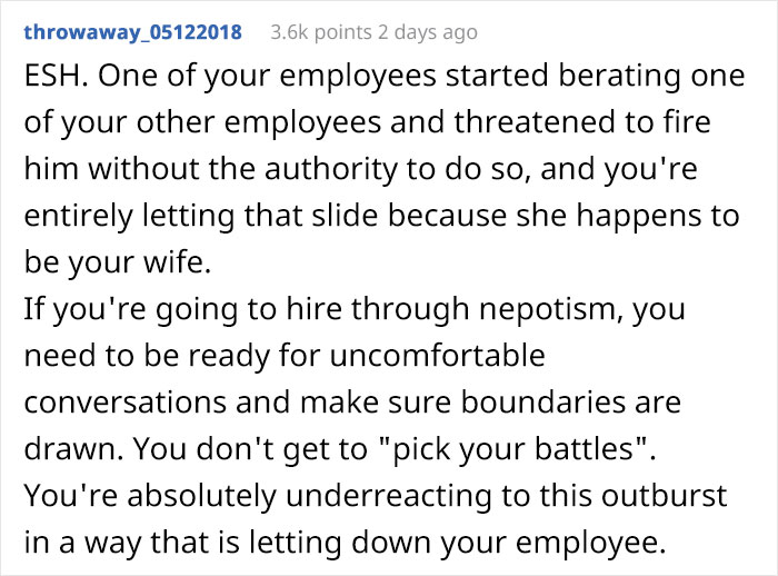 Man Sees His Wife Berating His Employee Who Made A Mistake, Reminds Her She's "Not The Boss" And Tells Her To Leave