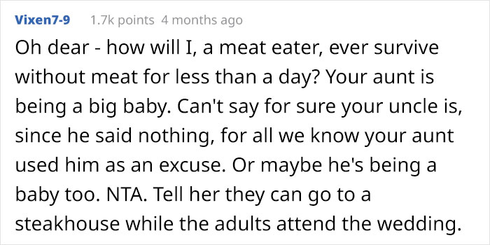 Uncle Refuses To Eat A Meal Without Meat At His Vegan Niece’s Wedding, Stirs Up Family Drama
