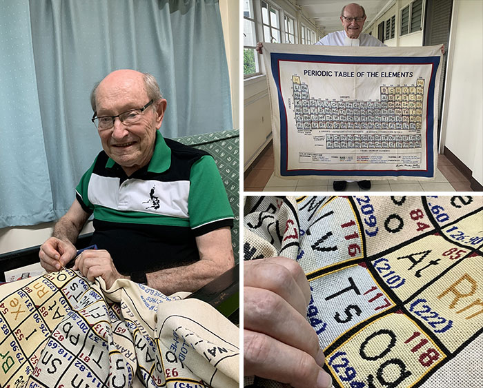 Retired Chemistry Teacher Bro. Martin Sellner Shared His Triumph Of Completing A Cross-Stitch Periodic Table After Two Decades Of Stitching