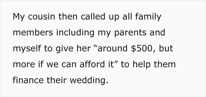 Woman Refuses To Contribute $500 To Fund Her Cousin's Wedding, Family Drama Ensues