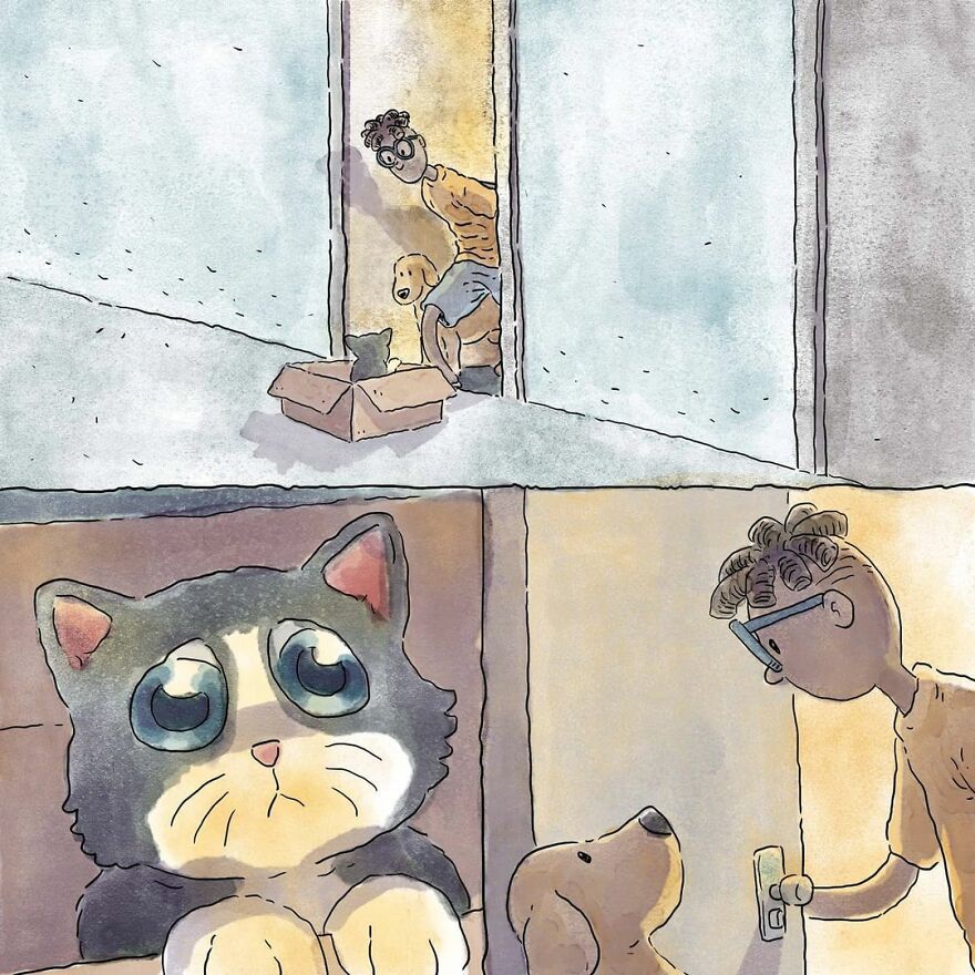 Artist Shares His Kitten Adoption Story In A Heartwarming Comic Without Using A Single Word
