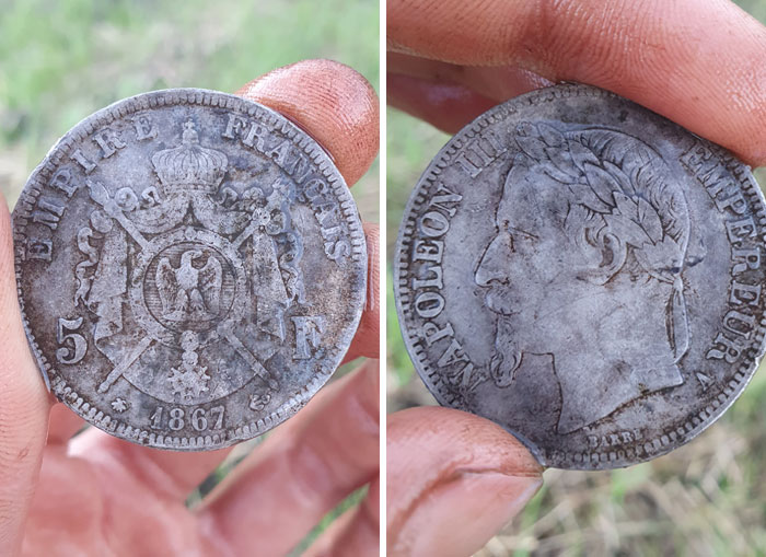 Wow. Just Wow. 23 Grams Of Almost Pure Silver. Napoleon The Third 1867. First Real Silver Coin And One Of My Best Finds Ever. Found In The Neterlands Of All Places