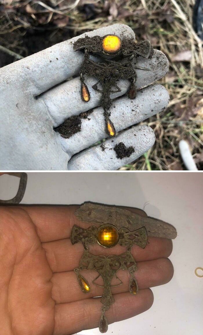 Found This Brooch Today I’m Guessing It’s Victorian. I Think The Stones Are Amber And It Looks Like It Used To Be Gold Plated