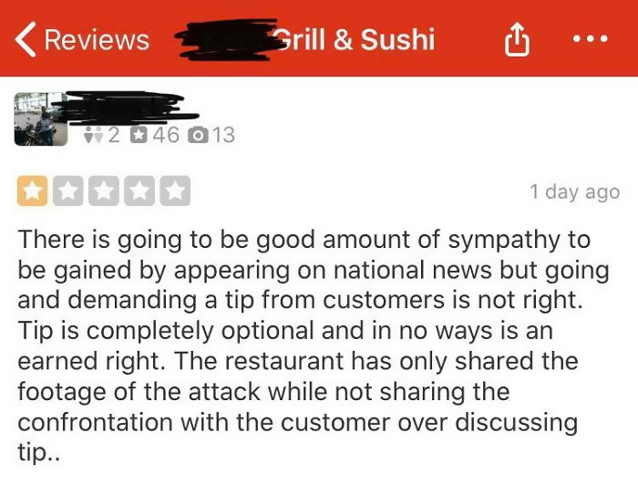 Trying To Justify Physical Violence By Saying “Tipping Is Completely Optional”