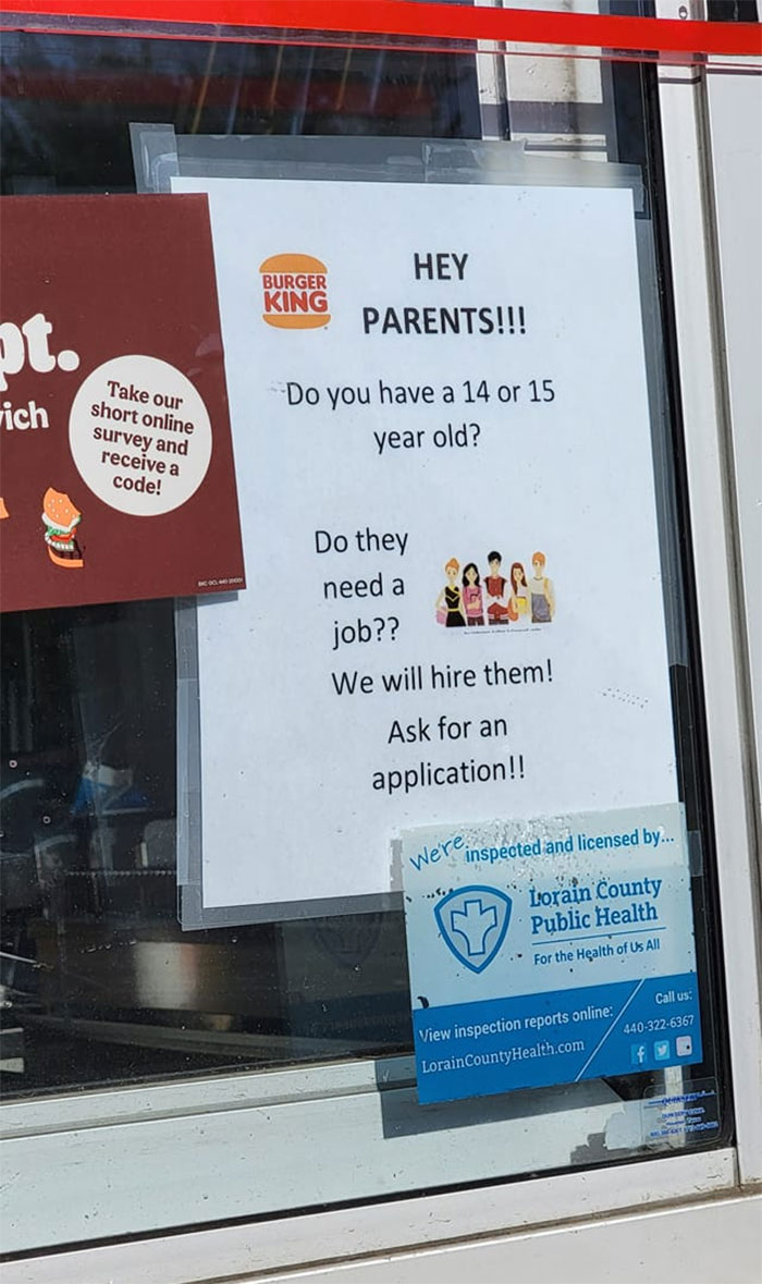Burger King Posts A Sign Asking Parents Of 14 And 15 Year Olds To Let Them Apply For Jobs And People Are Outraged Bored Panda