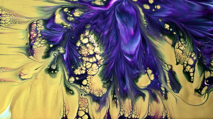 Lady In Purple ~three Flowers Experiment ~ Acrylic Pouring ~ Fluid Art Painting