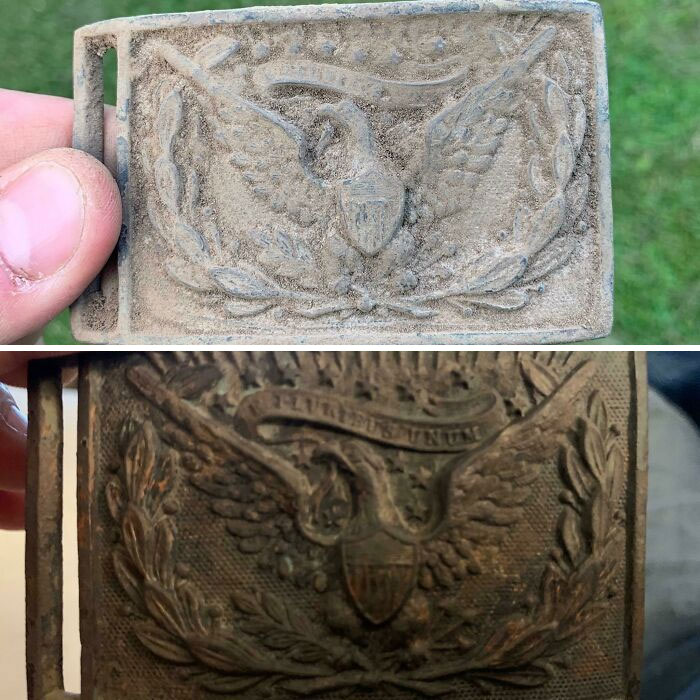 Contractor Doing Work In My Pre-Civil War Era House Pulled This Union Officers Civil War Belt Buckle Out Of The Ground. Needless To Say I Bought A Metal Detector!!!