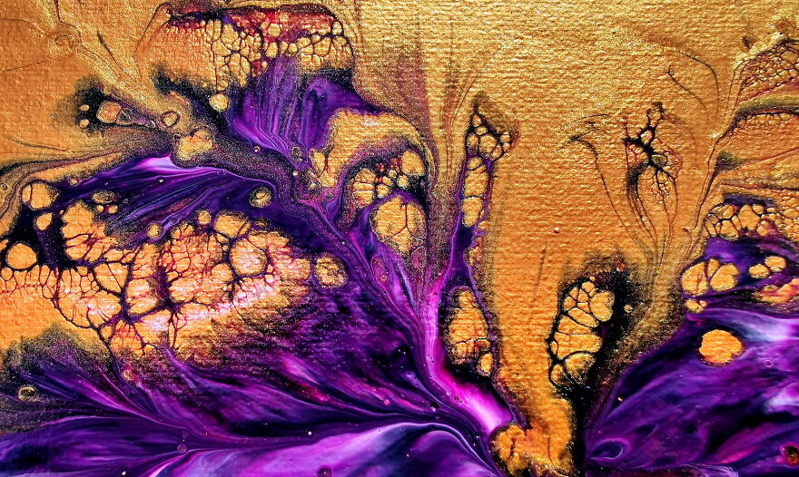 Lady In Purple ~three Flowers Experiment ~ Acrylic Pouring ~ Fluid Art Painting