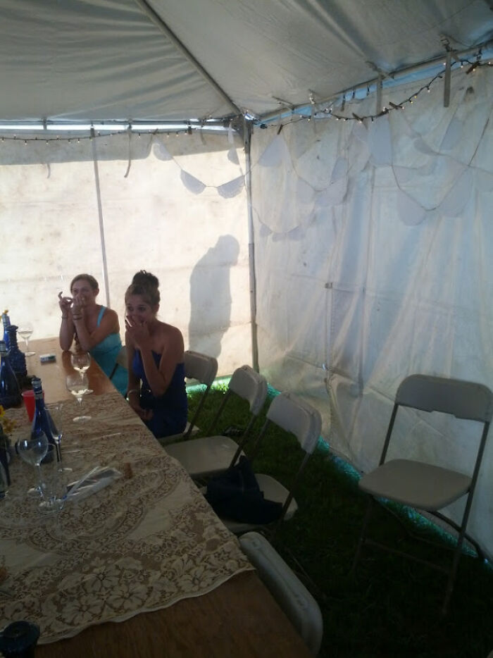 Drunk Guy Peeing Behind Tent At Wedding Reception