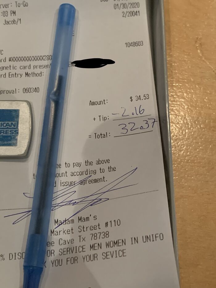 Guy Left A Negative Tip To Subtract From The Total After Calling The Restaurant While Inside To Rush His Order