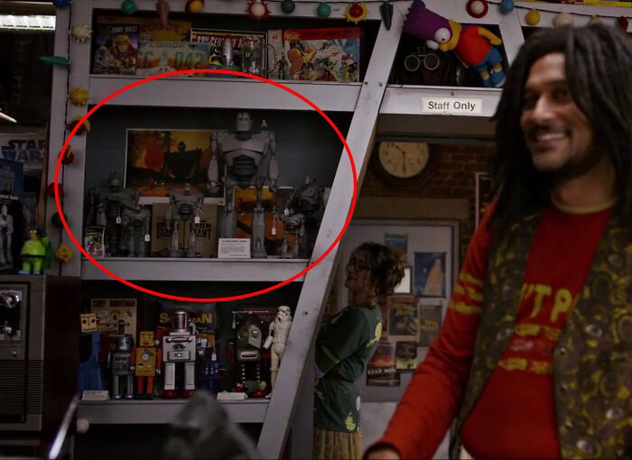 In Tomorrowland (2015), The Store Has A Shelf Dedicated To The Iron Giant (1999). Both Films Were Directed By Brad Bird