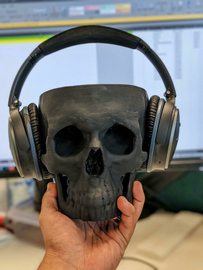 3D Printed My Skull From A Ct Scan Of My Sinuses (Hence It's Got No Top, No Data). Makes For The Perfect Headphone Holder