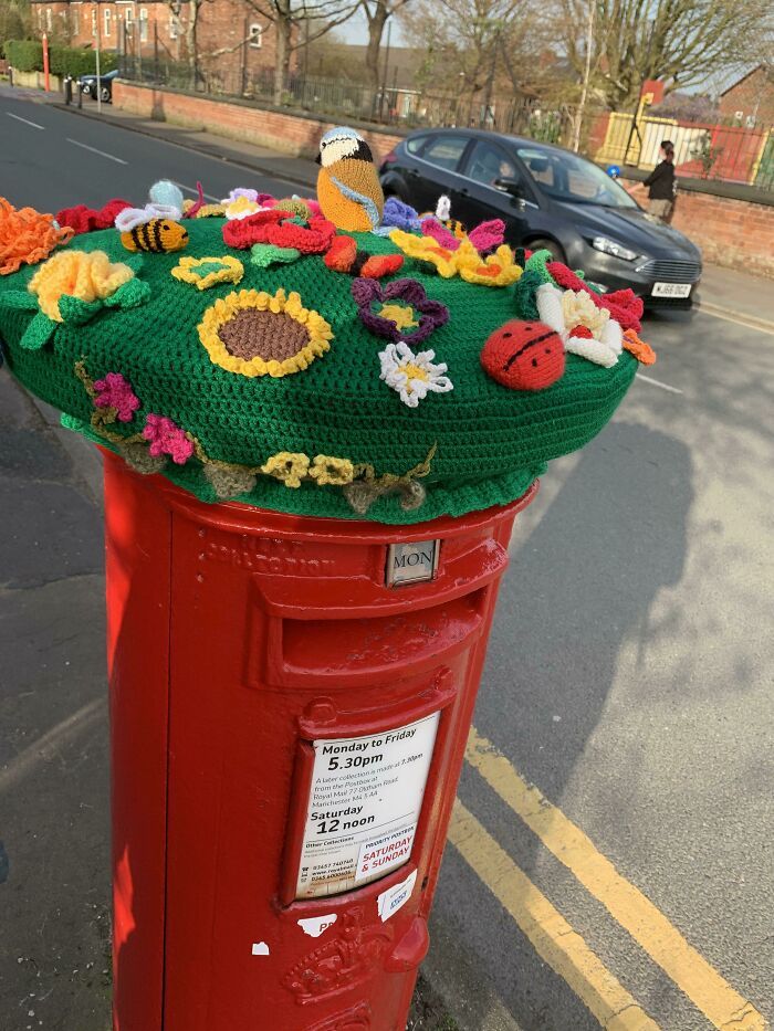 Someone Knitted A Spring Hat For My Local Postbox