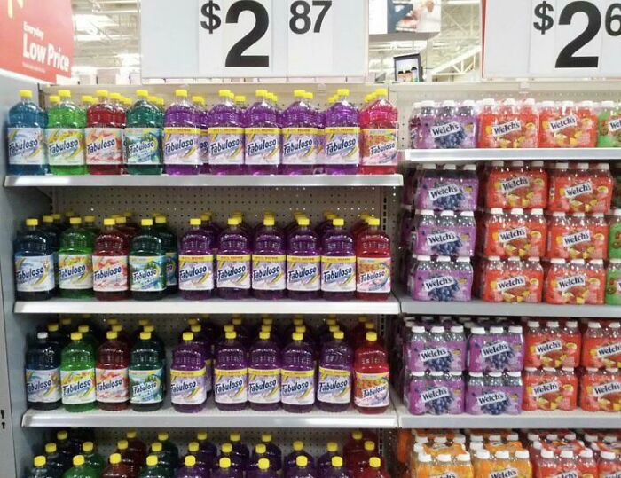 Stocking Juice Next To Dishwasher Detergent At Walmart