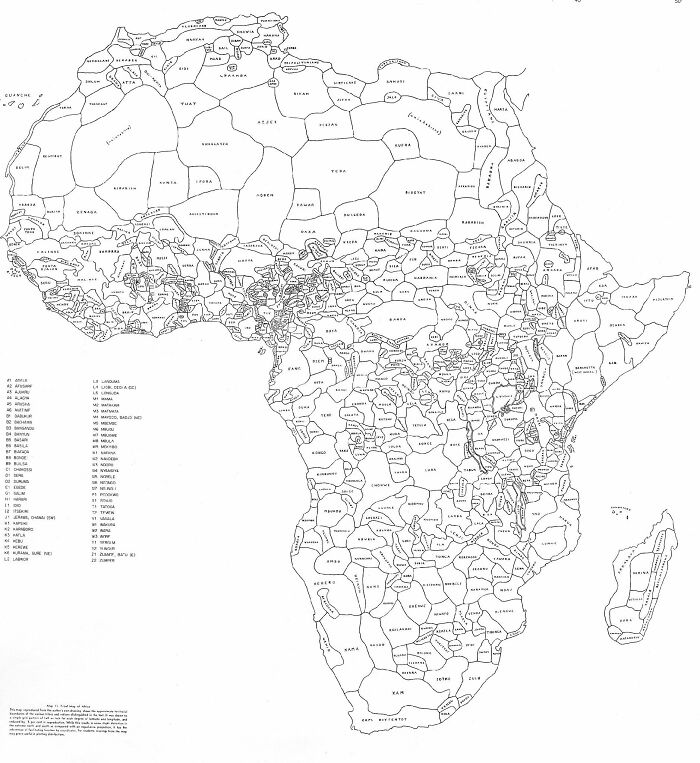 Mapa de las fronteras de África divididas por lenguas y etnias