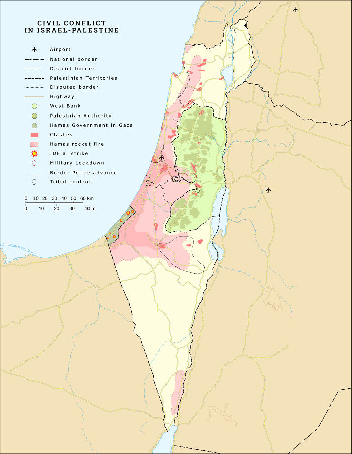 A Map Of What's Happening In Israel-Palestine Right Now. Please Be Gentle In The Comments, It's A Mess In Here (Lynchings And Rockets And Riots And Firefights And Military Lockdowns, Jesus)