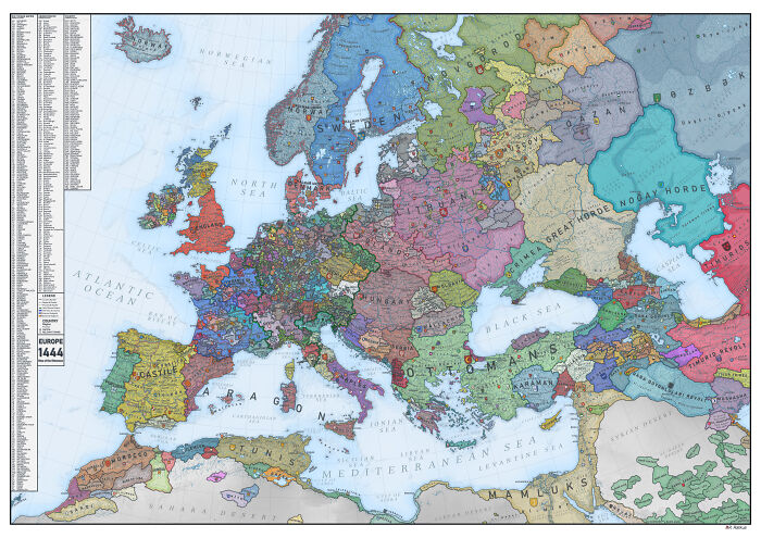 Europe 1444 Map (8k X 5k Image)