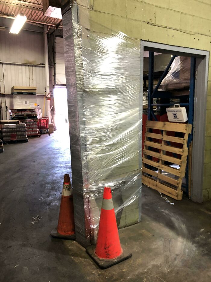 Someone Smoked The Corner In Our Warehouse With A Forklift The Other Day. Saran Wrap Fixes Everything, Eh?