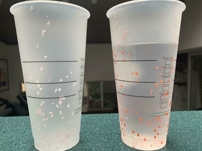 This Starbucks Cup’s “Design” Just Makes The Cup Look Dirty. The One On The Right Is With Water
