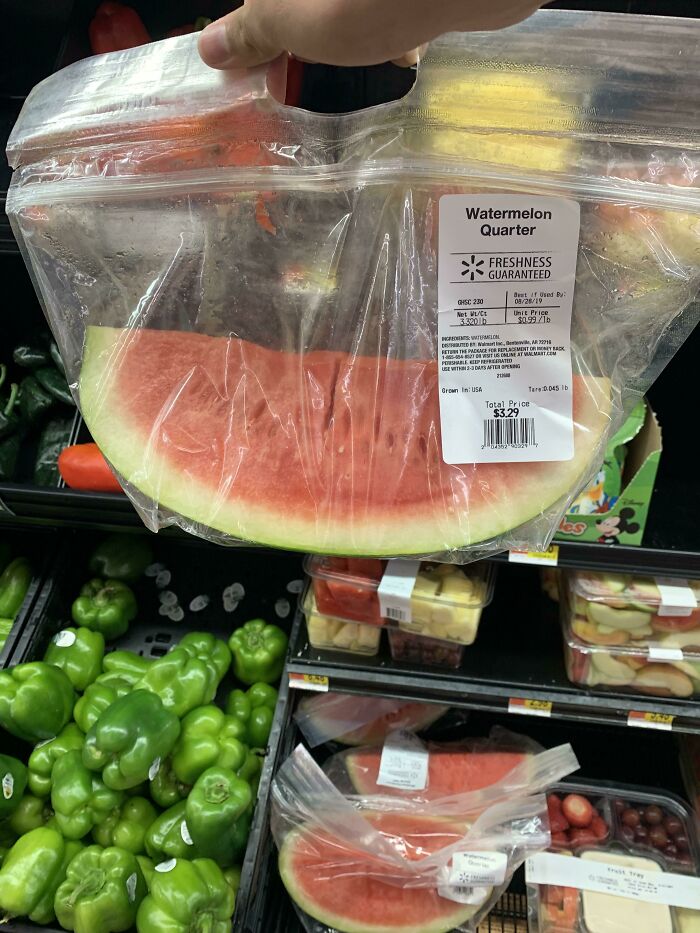 Thick Plastic Bag For A Quartered Watermelon. For Convenience
