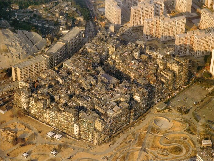 An Aerial Photo Of The Kowloon Walled City, Hong Kong Taken In 1989