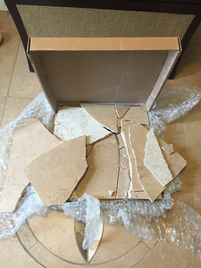 Ordered Four “Online Exclusive” Ceramic Tiles From Lowe’s (They Were Not Available In Stores). They Arrived Today. All Four Were Smashed To Pieces