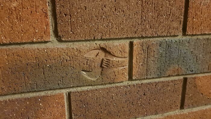 This Brick In My Garage Has An Imprint Of A Wrench
