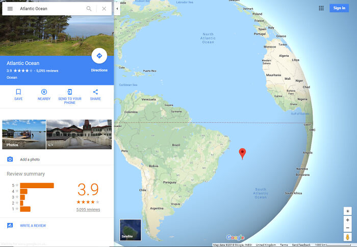 El Océano Atlántico ha sido calificado con 3,9 estrellas en Google Maps