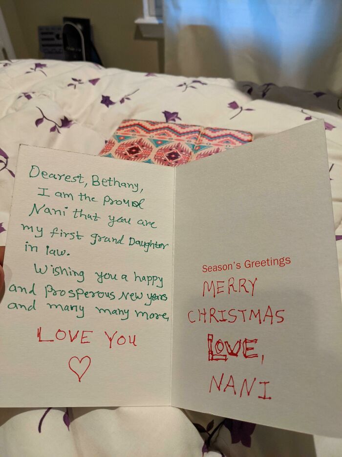 We Moved To The Us From India And My Grandma Can Only Speak Very Broken English But Had Me Help Correct Her And Spend Over An Hour To Write A Card In English For My Wife So She Could Understand It