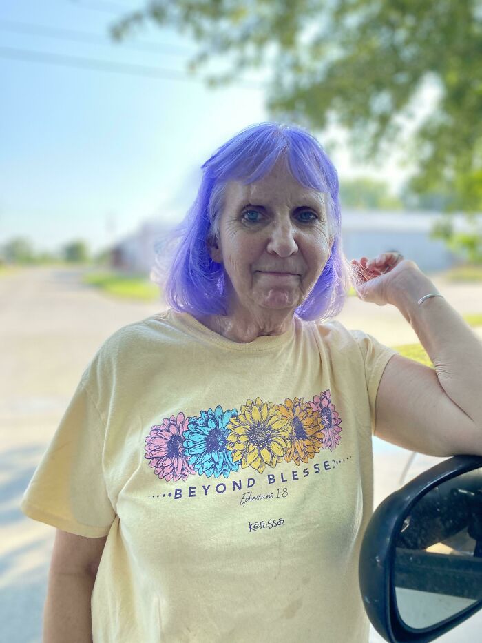 My Grandma Never Lets Us Take Pictures Of Her, But She Is Rocking This Purple Hair I Couldn’t Help Myself