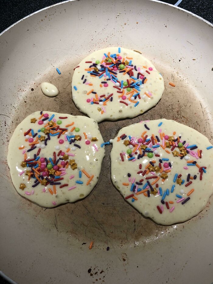 Add Sprinkles To Pancakes When Cooking To Make A Fun Treat! My Kids Always Get Rainbow Pancakes On Their Birthday