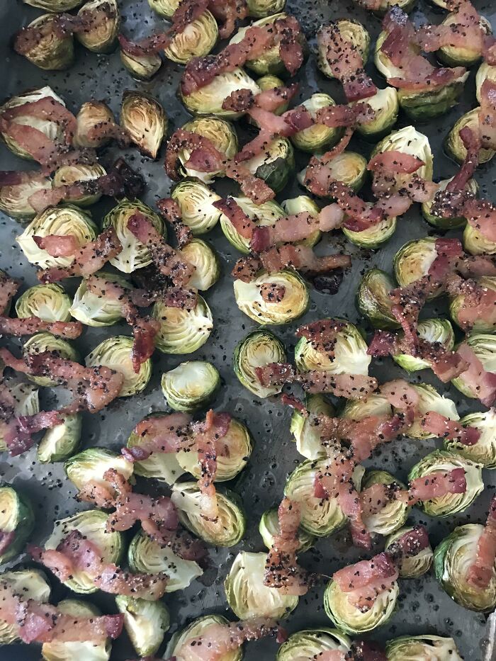 Lay Raw Bacon Over Your Brussels Sprouts And Bake! Fat Drips Into The Veggies And They Cook Together