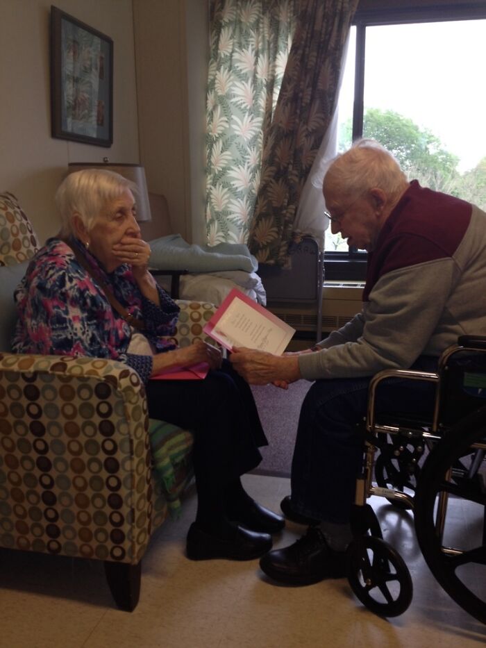 My Grandfather Reads His Mother's Day Card To His Wife Of 65 Years Who Lost Her Sight Three Years Ago. They Are My Two Favorite People In The World