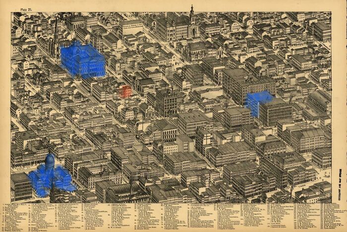 St. Louis In The 1870s. Blue Indicates The Only Buildings Still Standing