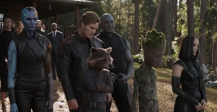 In Avengers: Endgame (2019), During The Funeral Scene, Drax Is Seen Wearing A Shirt. This Is The Only Occasion That He Has Ever Worn Something Over His Chest In The Mcu, As Stated In Gotg2 By Him That He Has "Sensitive Nipples"