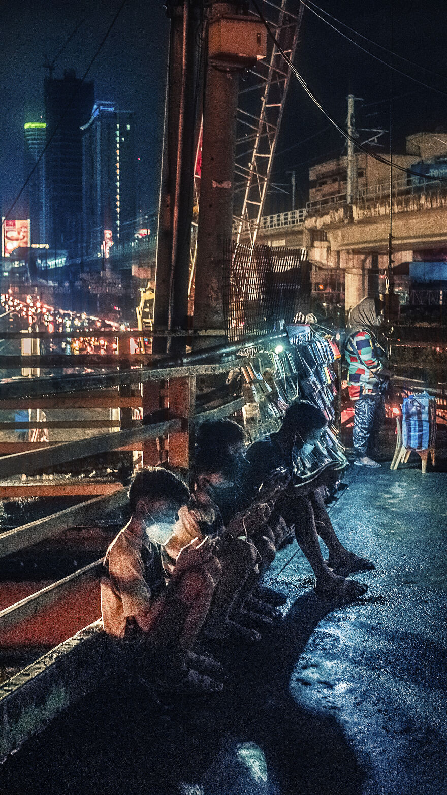 When I Say That My Photography Is Cyberpunk, I Really Mean It In The Truest Meaning Of The Genre. I Make Sure To Include Elements Of High-Tech. Here Are Kids Jacked Wirelessly Into Cyberspace At A Busy Overpass During Rush Hour