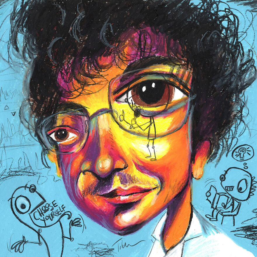 I Create Abstract Portraits With Doodles Round The Eyes