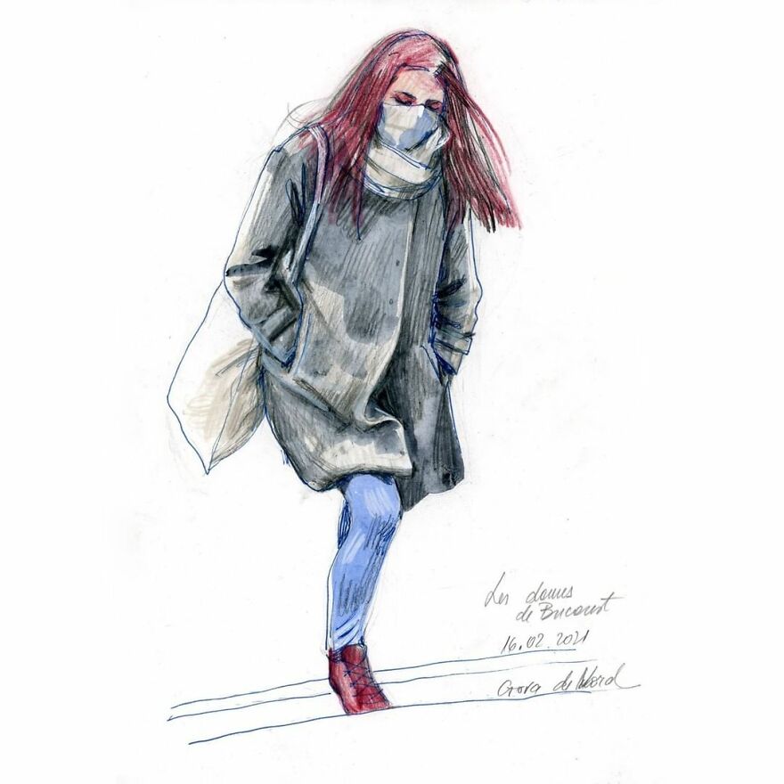I Document The Year 2021 Drawing Every Day The Women I See In Bucharest