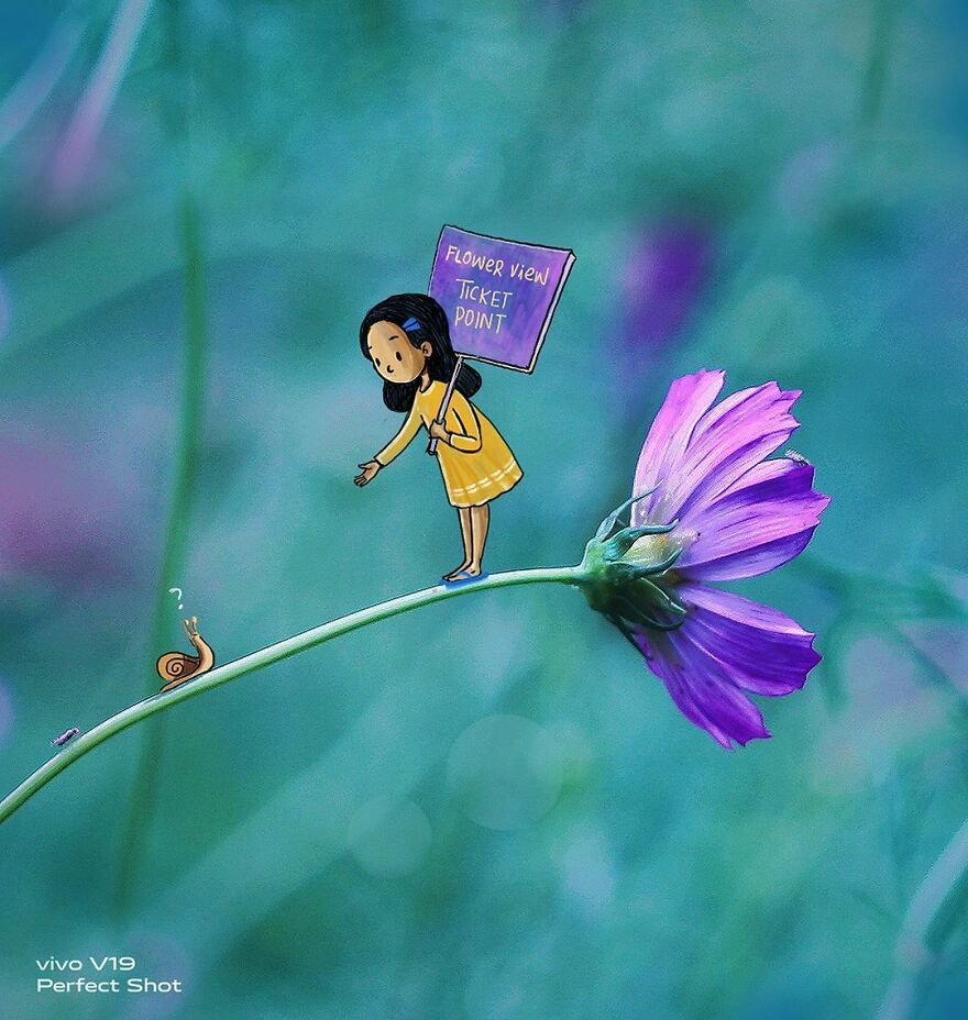 Indian Artist Creates A Little Girl To Give More Life To His Macro Photos And The Result Is Very Cute