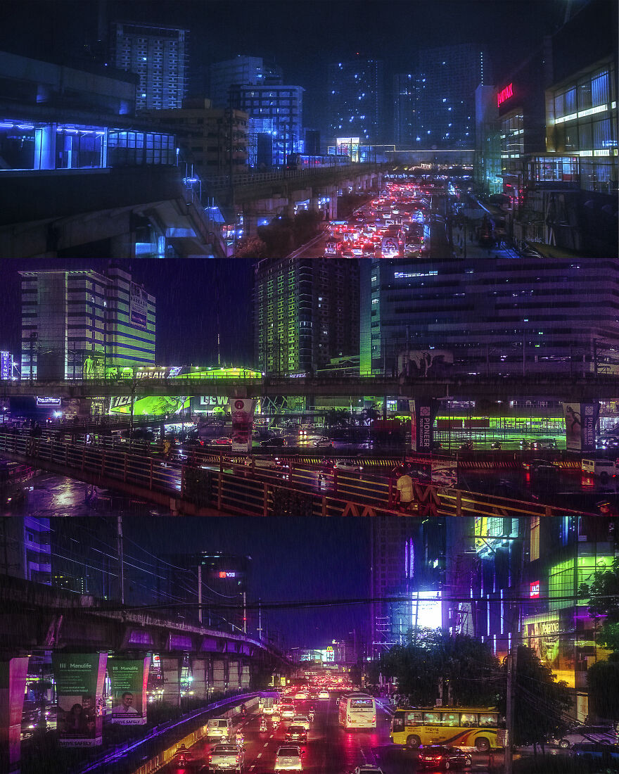 Three Panoramic Views At The Stretch Of Highway That Runs Across Quezon City Cbd, Informally Known As "North Edsa"