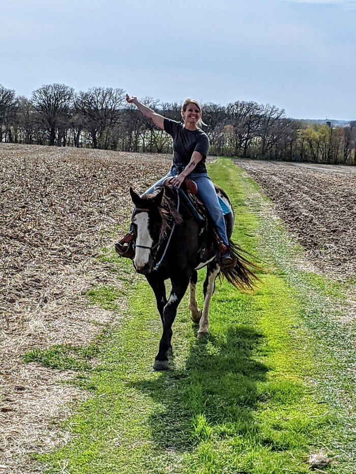My Mom And Her Horse Jack, They Look So Happy In This Photo. This Was The First Ride Jack Had In A Year And A Half, Due To An Injury.
