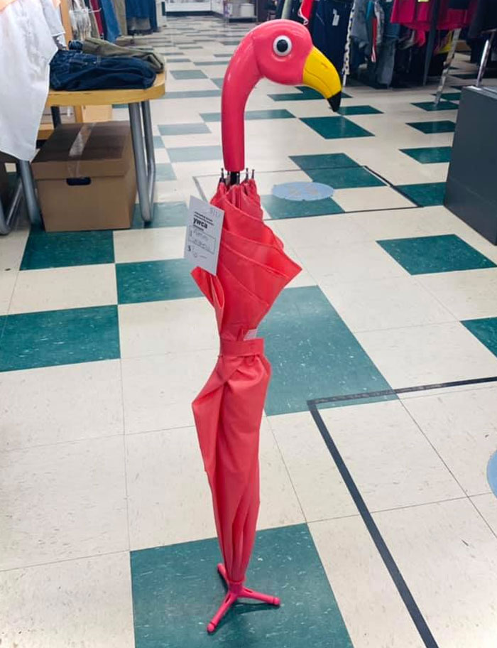 I Found This Quirky And Amazing Flamingo Umbrella With A Built In Stand Shaped Like A Flamingo Foot