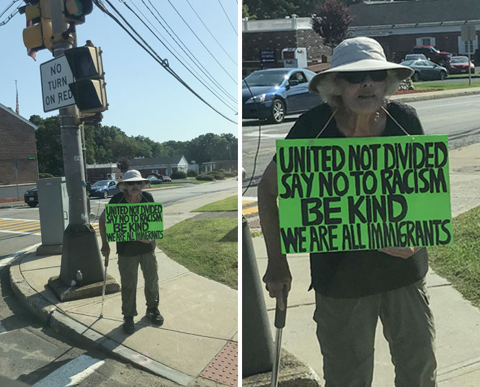 Nearly Every Day This Elderly Women Stands With This Sign Up, Facing The Traffic