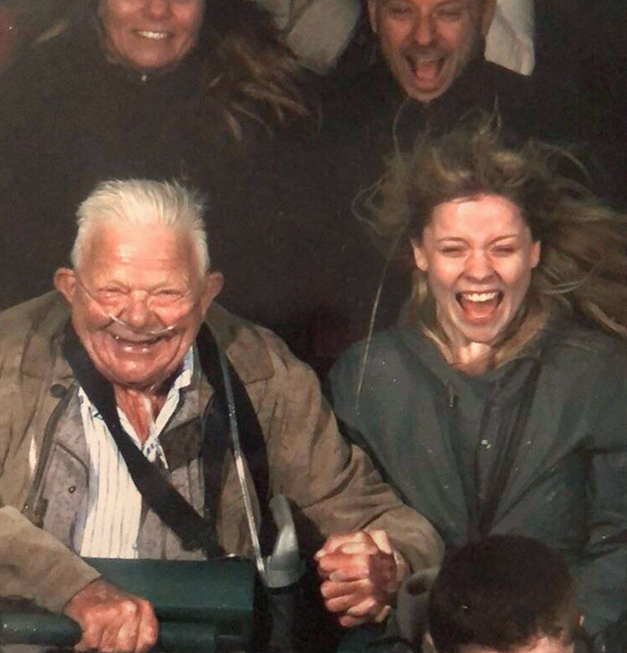 My 74-Year-Old Grandpa With COPD And I On A Roller Coaster. He Was So Excited