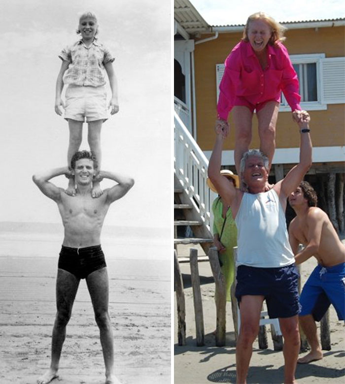 My Grandpa With His Sister. 55 Years Ago And Now 