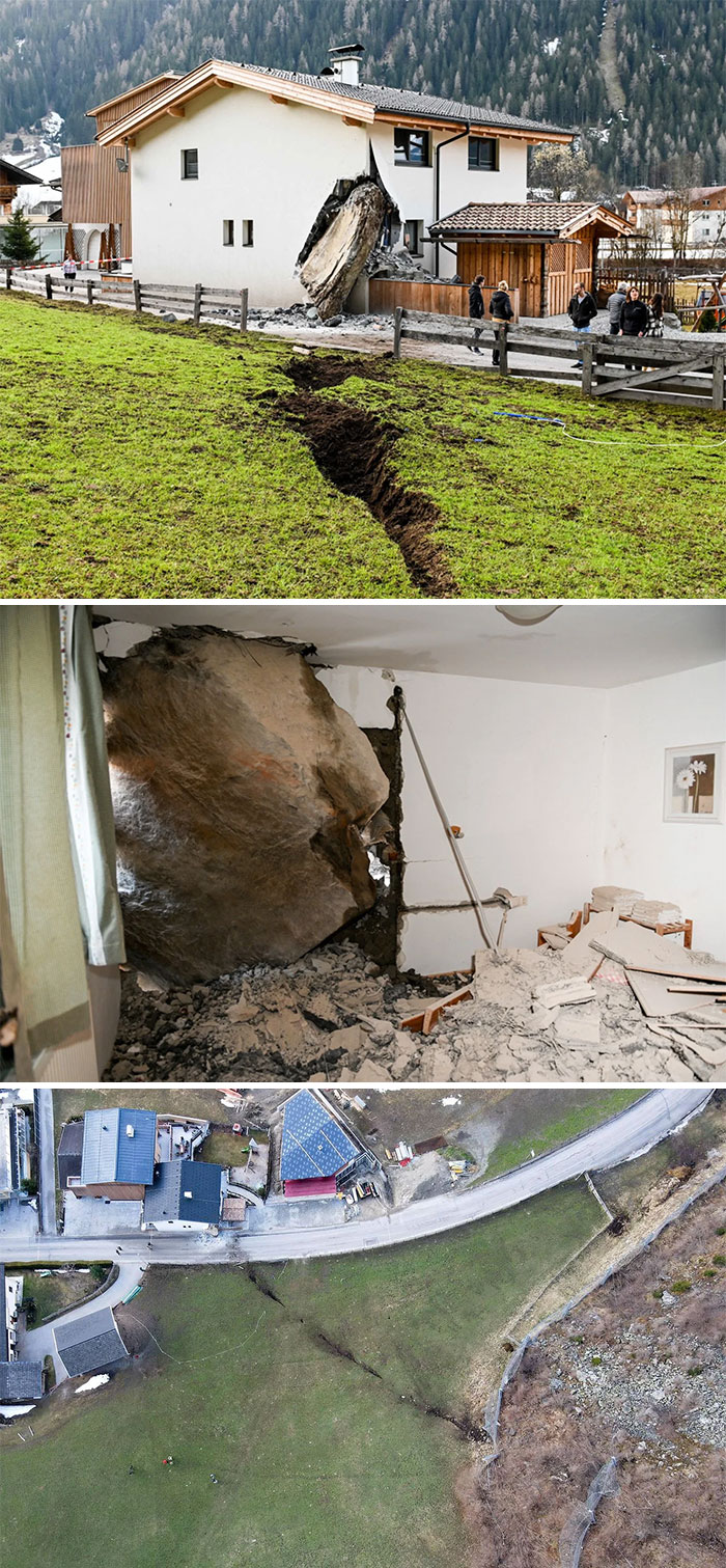 Una enorme roca se estrelló contra una casa en Tirol, Austria, en el día de hoy. Afortunadamente, nadie salió herido