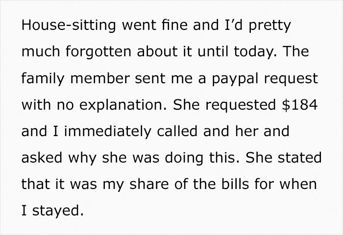 Person Can’t Decide If They’re A Jerk For Refusing To Pay Bills For A House They House-Sat, Asks The Internet