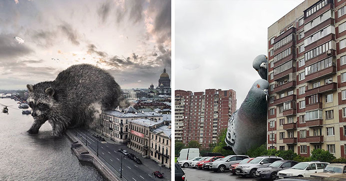 30 Unexpected Photo Manipulations Of Russian Streets Filled With Gigantic Animals By Vadim Solovyev (New Pics)